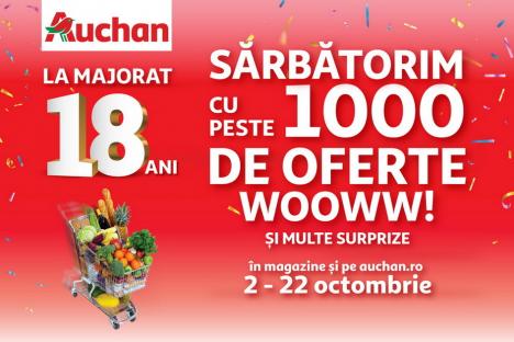 Auchan marchează 18 ani de la deschiderea primului magazin și sărbătorește, alături de clienți, cu peste 1.000 de oferte și reduceri senzaționale