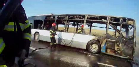 Un autobuz OTL a fost mistuit de flăcări între Hidișelu de Jos și Băile Felix: Pasagerii s-au autoevacuat (VIDEO)