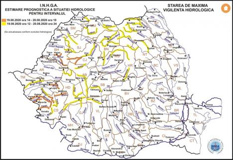 Avertizări de tip cod galben și portocaliu și pe râurile din Bihor