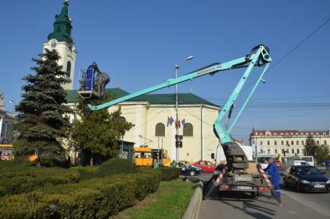 Oradea se pregăteşte pentru Crăciun: 14 kilometri de ghirlande sunt agăţate prin oraş (FOTO)
