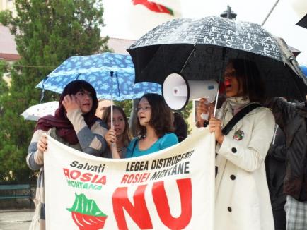 Puţini, dar consecvenţi: În ciuda ploii, orădenii continuă să protesteze pentru Roşia Montană (FOTO/VIDEO)
