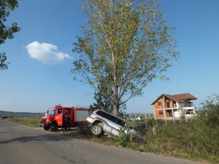 Doi copii şi doi adulţi au ajuns în spital, după ce au intrat cu maşina într-un pom (FOTO)