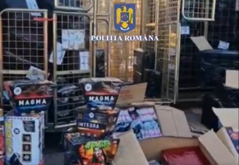 Așteptați un colet cu artificii? Peste 2,7 tone de petarde și rachete interzise, confiscate de polițiști din depozitele a două firme de curierat din Oradea (FOTO/VIDEO)