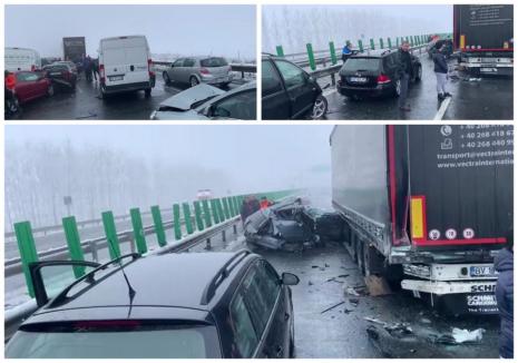 Accident cu 10 mașini pe autostrada Deva-Nădlac. O persoană a fost rănită (FOTO)