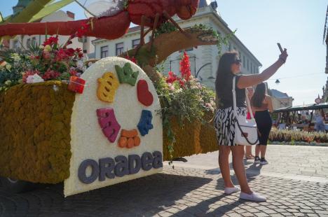 Care alegorice cu libelule, zâne, un astronaut și o vioară, „împletite” din mii de flori, au ajuns în Piaţa Unirii din Oradea (FOTO/VIDEO)