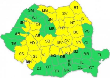 Cod galben de ninsori în 28 de judeţe, inclusiv în Bihor