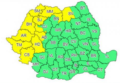 Cod galben de ploi în Bihor, urmat de unul de ninsori în zona montană a judeţului