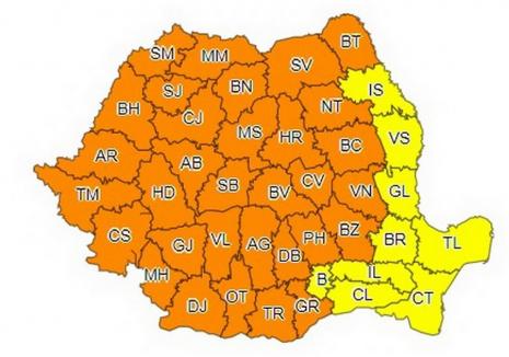 Cod PORTOCALIU de caniculă, dar și de vijelii în Bihor