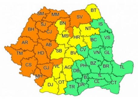 COD PORTOCALIU în tot judeţul Bihor. Se anunţă averse, descărcări electrice şi intensificări ale vântului