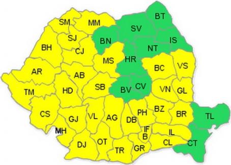 Din nou cod galben în Bihor: Temperaturi de până la 37 de grade în aproape toată ţara