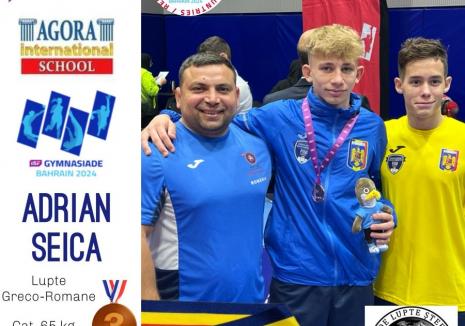 Adrian Seica, de la ACS Şcoala de Lupte „Ştefan Rusu” din Oradea, bronz la Olimpiada Sportului Şcolar din Regatul Bahrain (FOTO)