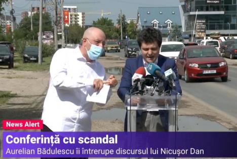 Conferință cu scandal, pe marginea drumului. Îmbrânceli între viceprimarul Capitalei, Aurelian Bădulescu, și Nicușor Dan (VIDEO)