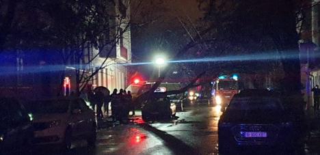 FOTO: Mașina vicepreședintelui CJ Bihor Mircea Mălan, distrusă de un copac în Oradea
