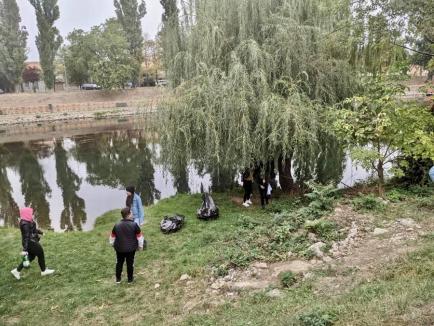 Curăţenie pe Criş: Elevi de la Liceul de Artă Oradea şi angajaţii ABA au adunat mizerii din râul Oradiei (FOTO)