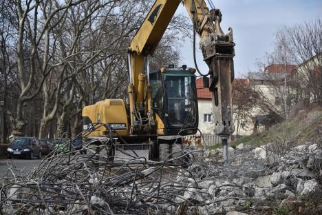 Primăria Oradea a început demolarea ruinelor din vecinătatea parcului IC Brătianu (FOTO / VIDEO)