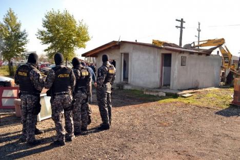 Cu mascaţii! Angajaţii Primăriei Oradea au chemat trupele de intervenţie pentru a putea demola o baracă ilegală din Episcopia (FOTO / VIDEO)