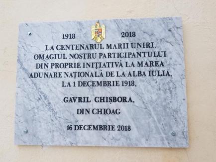 Urmaşii Marii Uniri îşi cinstesc înaintaşii: În Chioag a fost dezvelită o placă în memoria săteanului care s-a dus, în 1918, la Alba Iulia (FOTO)