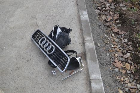 Accident pe Borşului: Şoferul unui Audi a murit, după ce a intrat cu maşina într-un stâlp (FOTO)