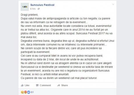 Şuncuiuş Festival nu se mai ţine! Organizatorii susţin pe Facebook că din cauza 'autorităţilor locale' şi 'articolelor cu ton negativ”
