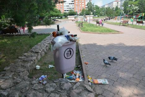 Mizerabil! Parcul Magnoliei din Oradea este plin de gunoaie, pentru că Primăria n-are contract de curăţenie (FOTO)