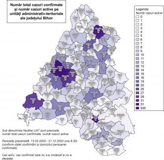 Numărul infecțiilor cu Covid-19 în Bihor a depășit 17.000, iar cel al deceselor se apropie de 600. Vezi harta cazurilor active!