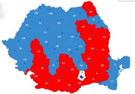 Harta votului în România: Cum şi-au împărţit voturile Klaus Iohannis şi Victor Ponta