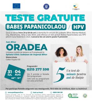 Teste GRATUITE Babeș-Papanicolaou și HPV în Oradea