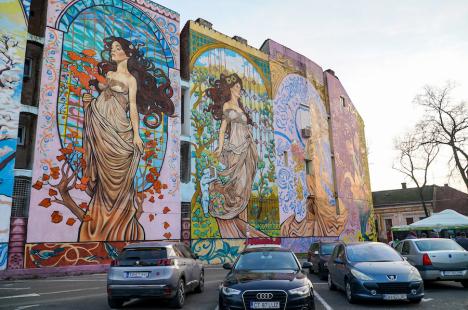 Nimfele din Oradea își așteaptă admiratorii: Pictura murală „Anotimpurile Art Nouveau” a fost inaugurată (FOTO/VIDEO)
