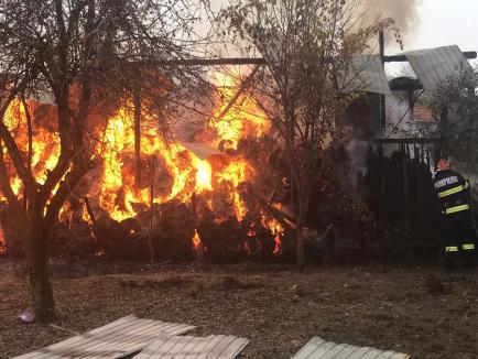 Incendiu la un hambar din comuna Răbăgani, 10 tone de fân s-au făcut scrum (FOTO / VIDEO)