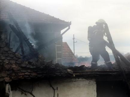 Incendiu violent într-o gospodărie din Bihor. Flăcările s-au extins şi la casa vecină (VIDEO)