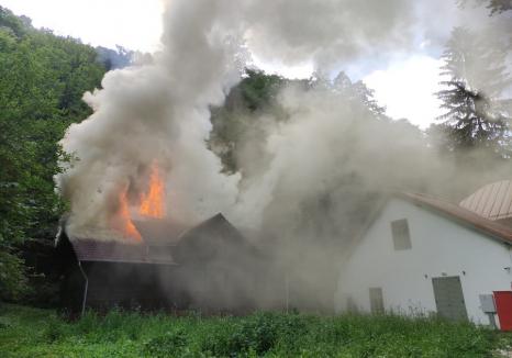 O cabană din Vadu Crişului a fost mistuită de flăcări. Pompierii au ajuns cu greu la locul incendiului (FOTO/VIDEO)