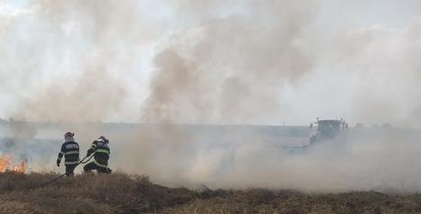 Atenție la utilajele agricole! O combină şi un lan de grâu de patru hectare au ars într-o comună din Bihor (FOTO)