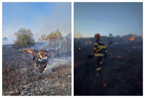 Incendiile de vegetaţie continuă să facă ravagii în Bihor: Doar în weekend pompierii au stins focul întins pe circa 100 de hectare din județ