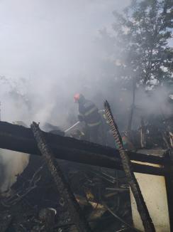 Incendiu violent pe strada Izvorului din Oradea. UPDATE: O construcție din lemn a ars complet (FOTO/VIDEO)