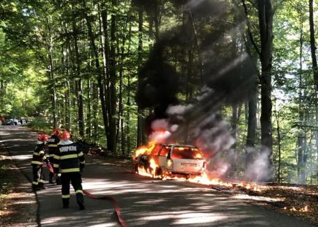 Un autoturism a ars complet duminică în Borod. Incendiul a pornit în timp ce mașina se afla în mers (FOTO)