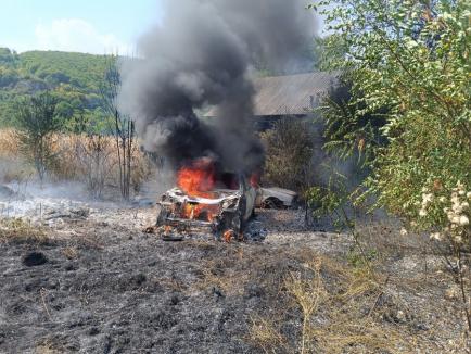 Două mașini s-au făcut scrum în Bihor, într-un incendiu de vegetație izbucnit de la un... gard! (FOTO)