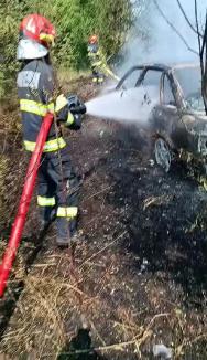 Două mașini s-au făcut scrum în Bihor, într-un incendiu de vegetație izbucnit de la un... gard! (FOTO)