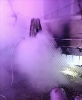 Incendiu cu degajări mari de fum, într-o gospodărie din Bihor: Au ars 60 de cauciucuri, pompierii au folosit camera cu termoviziune (FOTO/VIDEO)