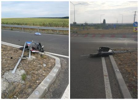 Şofer în pragul comei alcoolice, prins de poliţişti în Săcueni: A pus la pământ indicatoarele dintr-un sens giratoriu şi a plecat