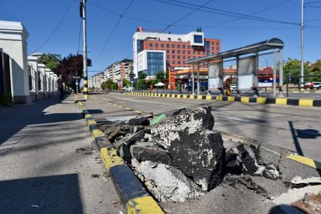 Circulația tramvaielor pe Calea Aradului din Oradea a fost oprită pentru înlocuirea căii de rulare (FOTO)