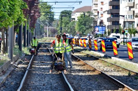 Circulația tramvaielor pe Calea Aradului din Oradea a fost oprită pentru înlocuirea căii de rulare (FOTO)