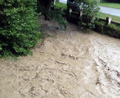 Ploi torenţiale în Bihor: În Bulz apele au inundat drumurile şi podeţele, la Leşu s-a depăşit pragul critic de precipitaţii