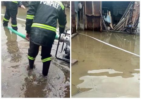 Curţi şi beciuri inundate în Ştei şi Lunca. Pompierii au fost chemaţi în ajutor (VIDEO)