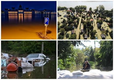 FOTO / VIDEO Ungaria sub ape: Într-un sat situat la nord de Budapesta, unde apele au ajuns între case, localnicii circulă cu bărcile