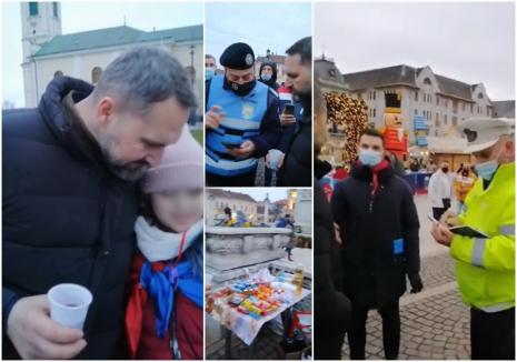 Mihai Lasca şi acoliţii săi au descins în zona Târgului de Crăciun din Oradea. Au dus vin şi dulciuri pentru nevaccinaţi (VIDEO)