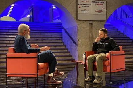 David Lettermen i-a luat un interviu lui Volodimir Zelenski într-o stație de metrou din Kiev