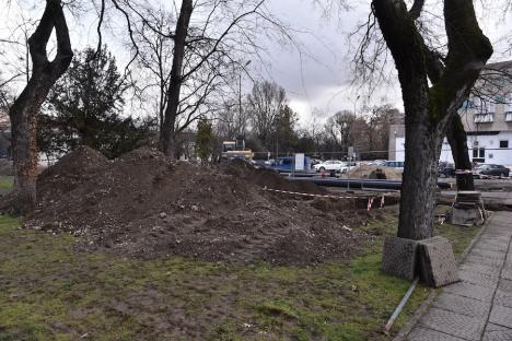 Nici Parcul 1 Decembrie n-a scăpat de șantier! Cauza săpăturilor în zona verde din centrul Oradiei (FOTO)