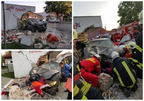 Şofer de BMW din Bihor, implicat într-un accident mortal în Satu Mare: A spulberat o florărie, o femeie a fost prinsă sub dărâmături (FOTO / VIDEO)