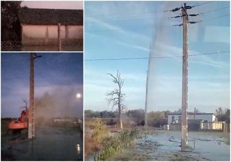 Fenomen rar, la Sălard: erupţie la un foraj de apă! Pietrele care ţâşnesc din subteran au spart un acoperiş (FOTO / VIDEO)