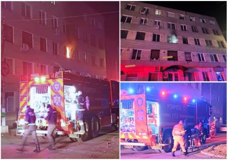 Incendiu de Revelion într-un bloc din Aleșd. Focul a izbucnit imediat după miezul nopții, un bărbat a ajuns la spital (VIDEO)